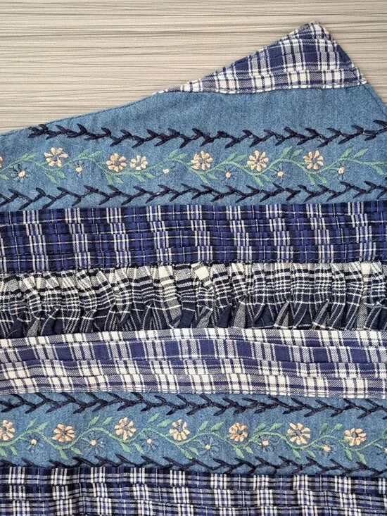 Vtg Paul Harris Vest Womens Blue Plaid Floral Embroidered Cotton Large Cottage - Picture 5 of 8